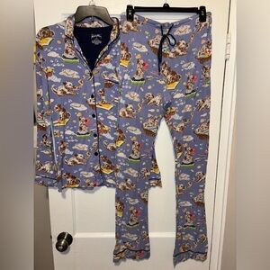Nick & Nora Pajamas Womens XS 2 Piece Set PJS Shirt Top Pants Dog Puppy Bath